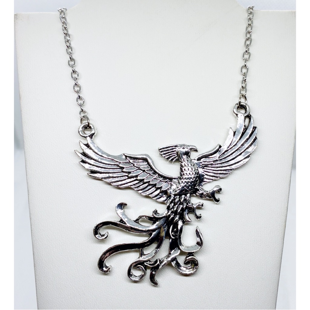 Necklace Fawkes Pheonix Silver Tone Statement Bib Necklace Goth Harry Potter 25$